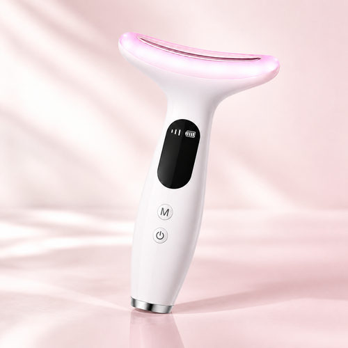 Auveni Glow Massager on a soft blush white studio background