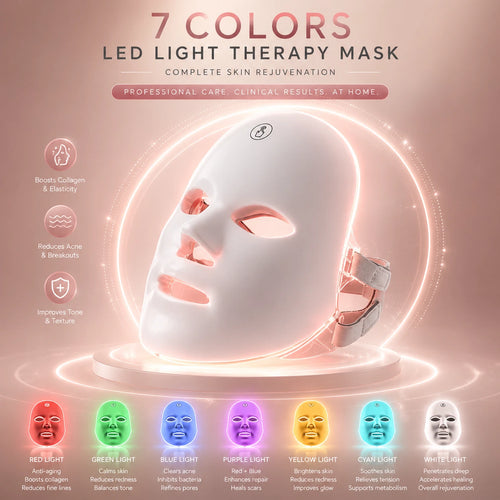 Auveni LED face mask worn on model showing red light glow